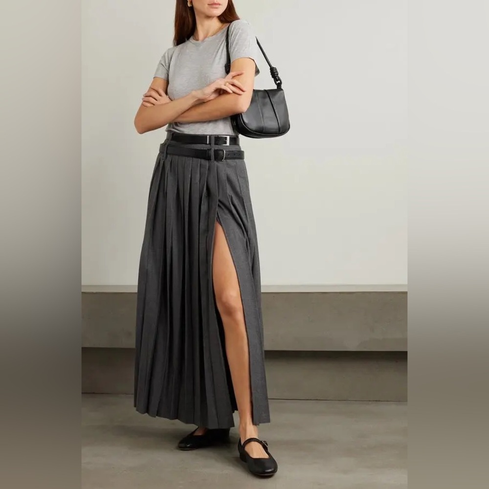 The Frankie Shop Bailey Pleated Grey Maxi Skirt